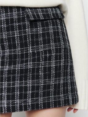 Reformation Black and White Checked Tweed Mini Skirt